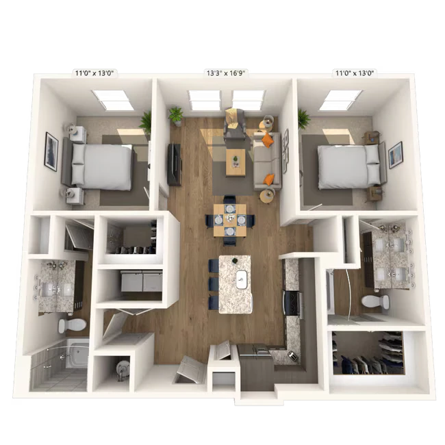 B2 2x2 1112 SF 2309 floor plan